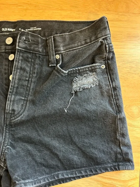 Old Navy Black Distressed High-Rise Denim Shorts - Picture 3 of 4